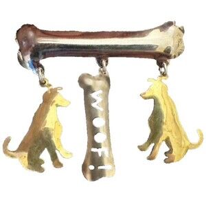 Vintage Zirkus Dog Woof Brooch Two tone Gold Silver color